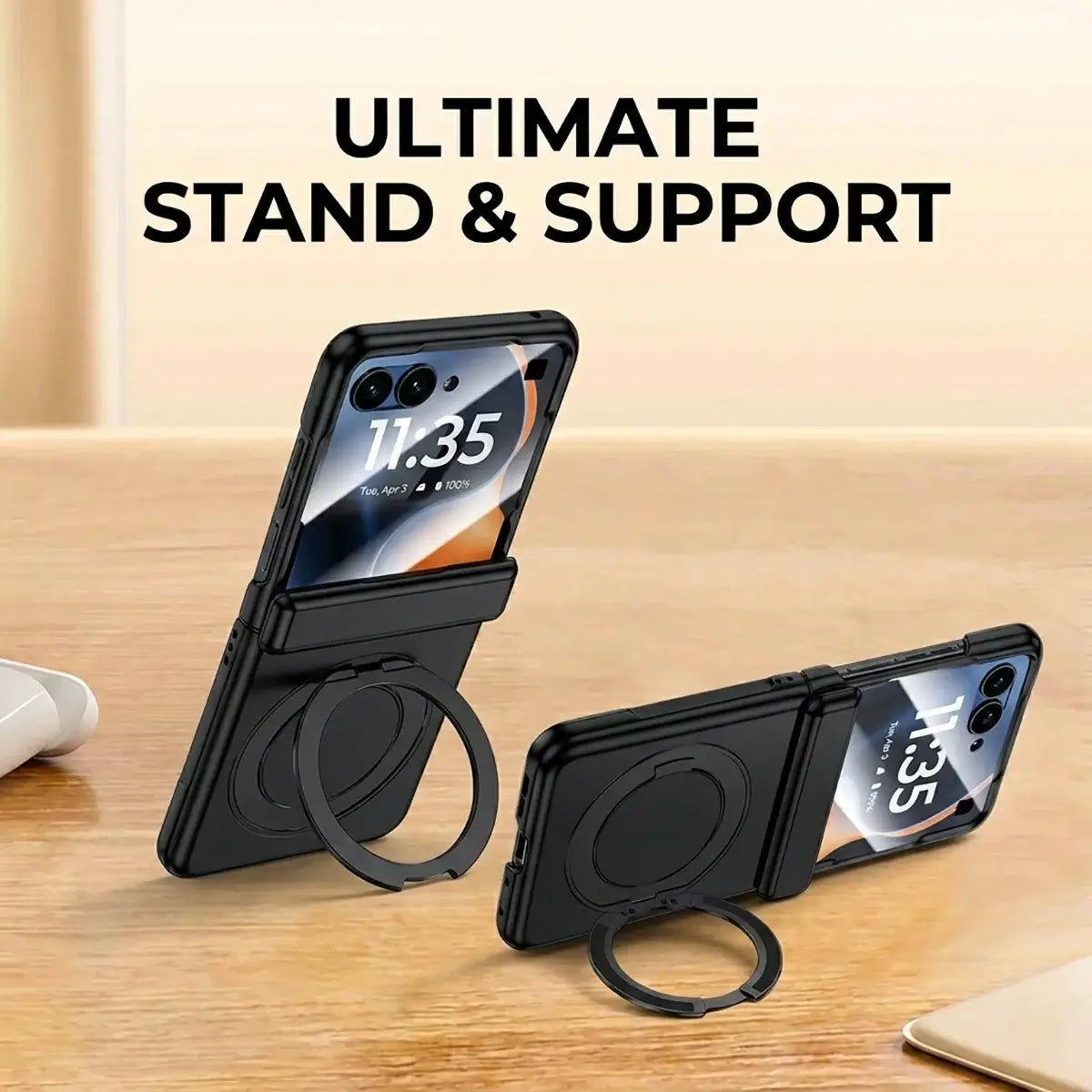 Buy Full-Body Matte Armor: 360° Hinge Defense & MagSafe Rotating Stand - Zonx at Caseles-Motorola Razr Ultra (2026), HD Clear-Black