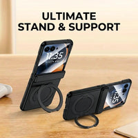 Buy Full-Body Matte Armor: 360° Hinge Defense & MagSafe Rotating Stand - Zonx at Caseles-Motorola Razr Ultra (2026), HD Clear-Black