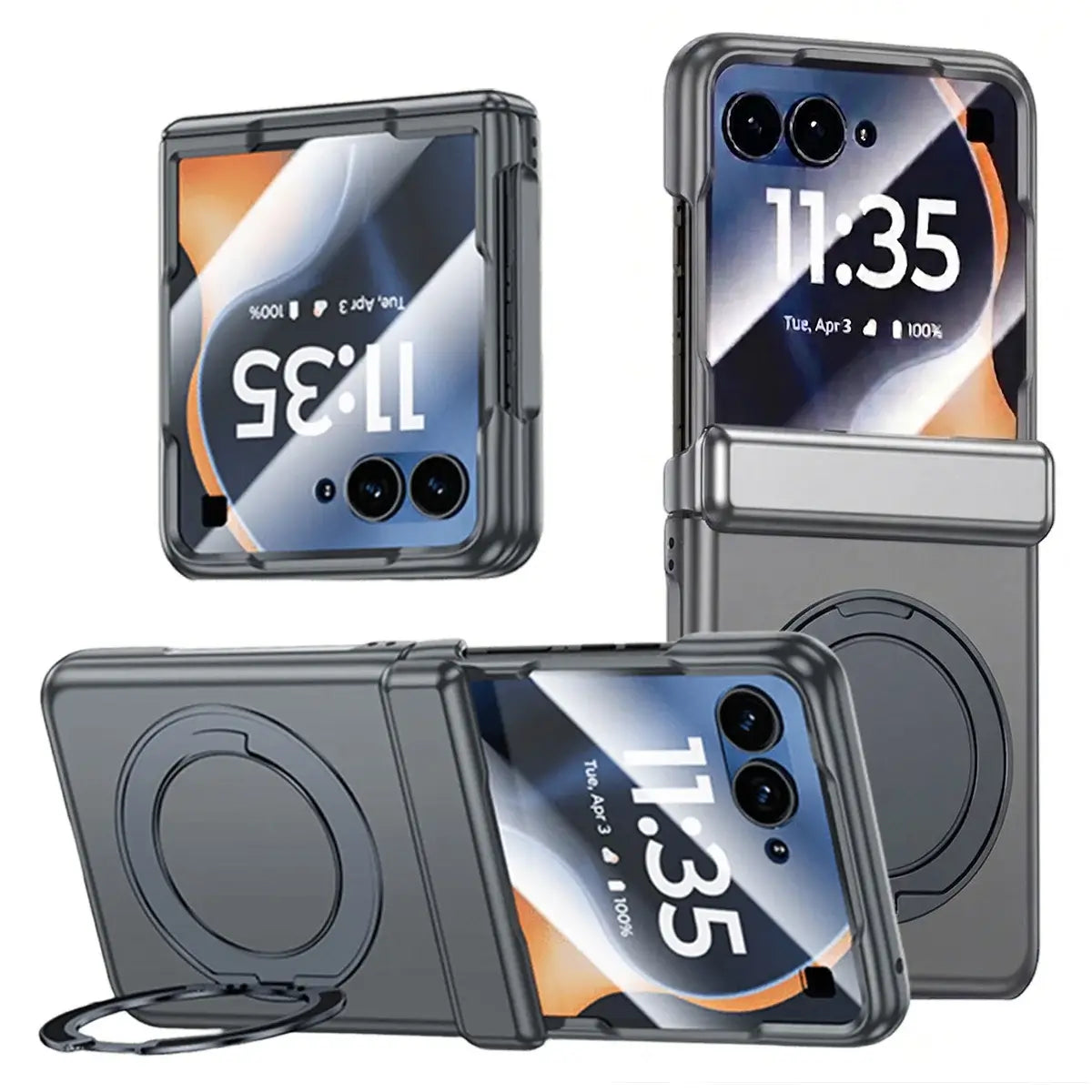 Buy Full-Body Matte Armor: 360° Hinge Defense & MagSafe Rotating Stand - Zonx at Caseles-Motorola Razr Ultra (2026), HD Clear-Gray