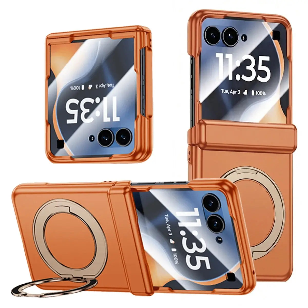 Buy Full-Body Matte Armor: 360° Hinge Defense & MagSafe Rotating Stand - Zonx at Caseles-Motorola Razr Ultra (2026), HD Clear-Orange