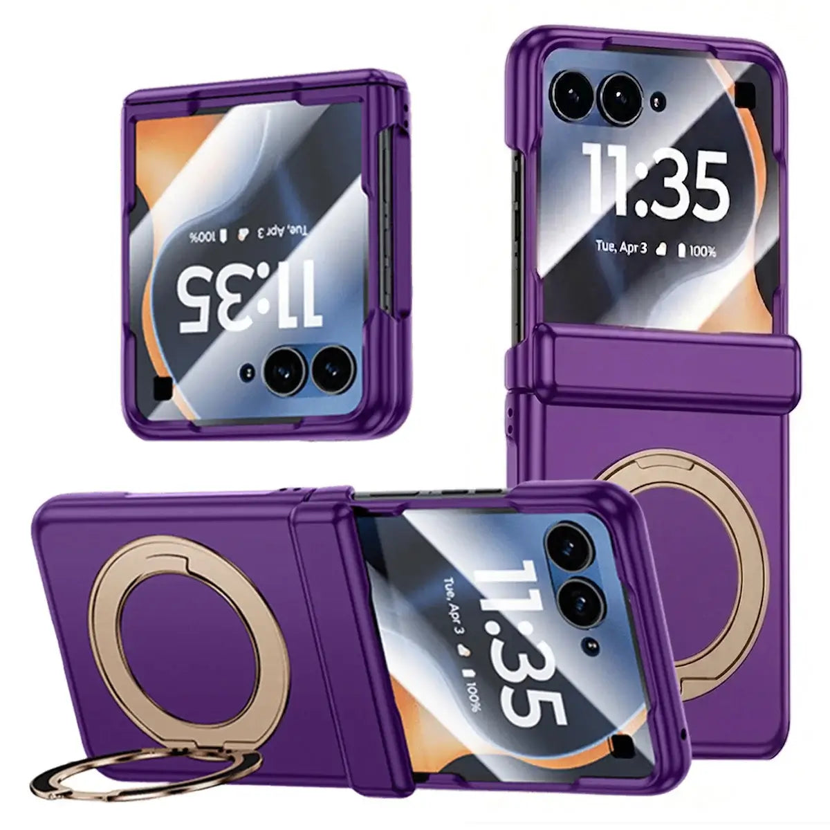 Buy Full-Body Matte Armor: 360° Hinge Defense & MagSafe Rotating Stand - Zonx at Caseles-Motorola Razr Ultra (2026), HD Clear-Purple
