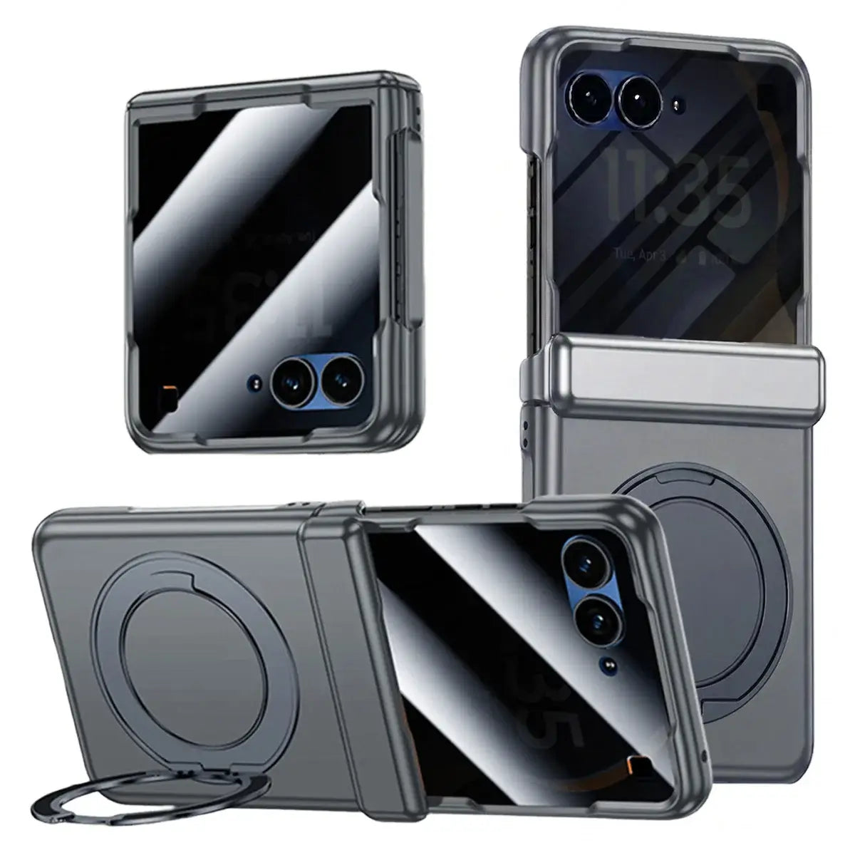 Buy Full-Body Matte Armor: 360° Hinge Defense & MagSafe Rotating Stand - Zonx at Caseles-Motorola Razr Ultra (2026), Privacy-Gray