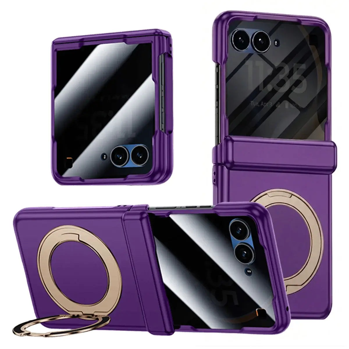 Buy Full-Body Matte Armor: 360° Hinge Defense & MagSafe Rotating Stand - Zonx at Caseles-Motorola Razr Ultra (2026), Privacy-Purple