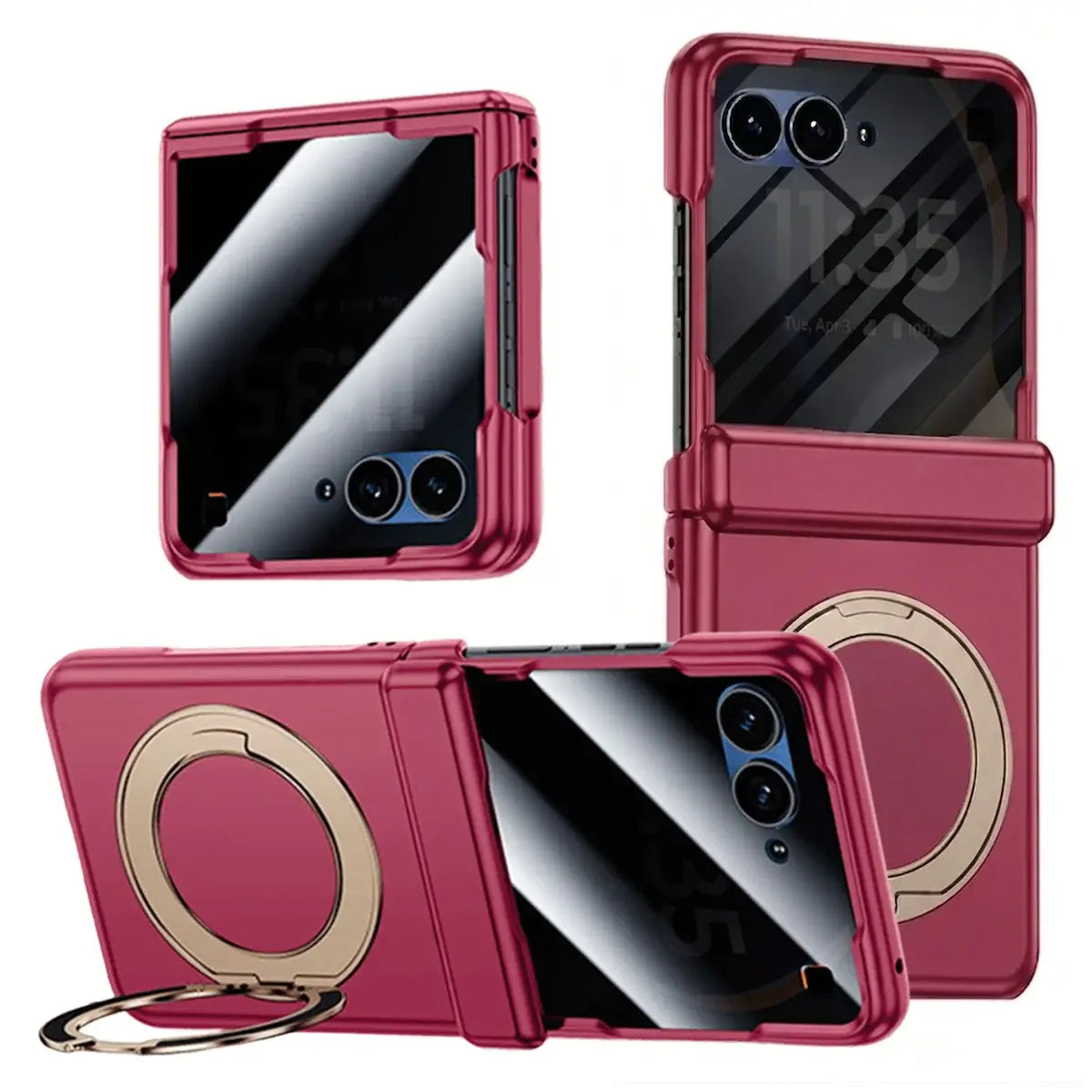 Buy Full-Body Matte Armor: 360° Hinge Defense & MagSafe Rotating Stand - Zonx at Caseles-Motorola Razr Ultra (2026), Privacy-RosePink